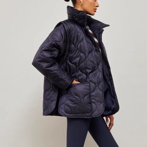 Carbon38 navy quilted puffer jacket with padded collar